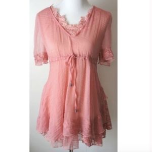 PRETTY ANGEL coral pink bohemian lace tunic dress